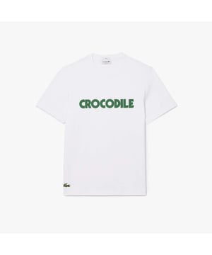 Mens Lacoste Piqué Effect Slogan Cotton Jersey T-shirt Cotton jersey Regular fit  straight cut  Crew neck Print on chest Embroidered crocodile at hem