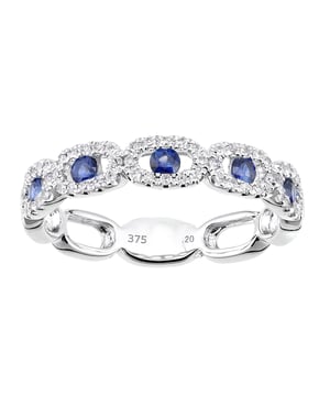 9K (375) witgoud: 1,82 gram; # Diamant: 0,21 ct; # Saffier: 0,2 ct