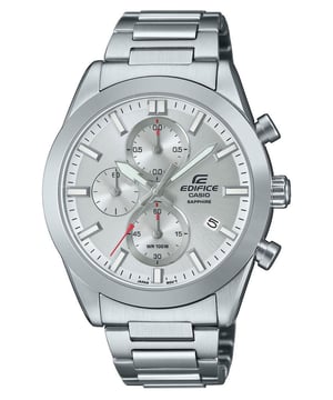 Este reloj cronógrafo Casio Edifice para unisex es la pieza perfecta para usar o regalar. Su caja redonda plateada de 41 mm, combinada con la cómoda correa de acero inoxidable plateado, te asegurará disfrutar de esta impresionante joya sin ningún compromiso. Funciona con un movimiento de cuarzo de alta calidad y es resistente al agua hasta 10 bares, tu reloj seguirá funcionando. Este reloj tiene una batería de larga duración de hasta 10 años. Este Casio es el reloj ideal para acompañarte a donde vayas. Este reloj cronógrafo tiene una función de calendario: Fecha, Cronómetro, Manecillas Luminiscentes y Números Luminiscentes. Correa de acero inoxidable plateado de alta calidad, 20 cm de longitud, 20 mm de ancho, con cierre tipo mobil con botón de presión. Diámetro de la caja: 41 mm, altura de la caja: 10 mm y color de la caja: Plateado, color de la esfera: Plateado.