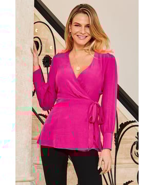 REASONS TO BUY:

Dopamine dressing
Made-to-flatter wrap front
Comfy but chic tunic style
Gorgeous cuffed blouson sleeves
Hot pink is having a moment
Just add skinny jeans