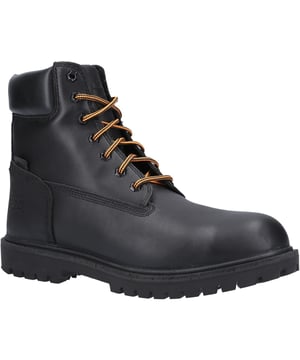This waterproof boot is made with responsible and recycled materials. It features an alloy safety toe, puncture-resistant plate, and anti-fatigue technololgy for all-day comfort.
- Premium leather from a tannery rated silver for sustainability
- Alloy safety toe
- ReBOTL fabric linings made with at least 40 percent recycled plastic
- Waterproof membrane
- Anti-fatigue technology
- Metallic puncture-resistant plate
- Moisture wicking lining with anti-microbial treatment for odor control