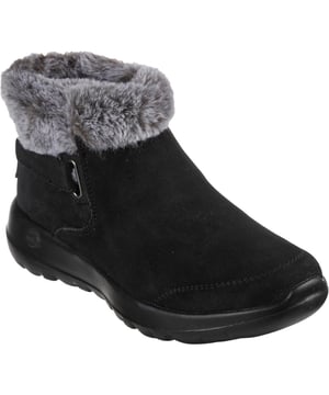Enjoy the season in plush comfort with Skechers On-the-GO Joy - First Glance. This slip-on cold-weather bootie features a 3M Scotchgard treated suede upper with a faux-fur trim and lining, 5-GEN Technology cushioning, plus a Skechers Air-Cooled Goga Mat insole.