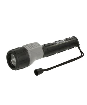 10% polyester, 30% TPE en 60% Polypropyleen. 10 lumen licht. Ergonomische rubberen behuizing. 2 x AAA-batterijen inbegrepen.