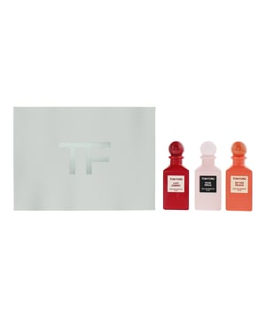 A gift set made up three Tom ford favourites. 12ml Rose Prick EDP, 12ml Lost Cherry EDP and 12ml Bitter Peach EDP. Launched in 2020 Rose Prick by Tom Ford is a chypre floral fragrance for women and men. Top notes: Sichuan pepper and turmeric. Middle notes: may rose, Bulgarian rose and Turkish rose. Base notes: patchouli and tonka bean. Lost cherry was launched in 2018. Lost Cherry is an amber floral fragrance created by Louise Turner for Tom Ford. The fragrance opens with top notes of Sour Cherry, Bitter Almond and Liquor; the middle notes consist of more Sur Cherry, Plum, Turkish Rose and Jasmine Sambac. The base consists of Tonka Bean. Bitter Peach is a unisex fragrance from the Amber Vanilla family of scents. The fragrance was launched in 2020 by Tom Ford, as part of his Private Blend collection. The fragrance contain top notes of  Peach, Blood Orange, Cardamom and Heliotrope; the middle notes are Rum, Cognac, Davana and Jasmine; and the base notes are Indonesian Patchouli Leaf, Vanilla, Sandalwood, Tonka Bean, Cashmeran, Benzoin, Styrax, Labdanum and Vetiver.
