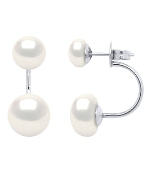Earrings DUO Real Cultured Freshwater Pearls Button 6 and 9 mm - COLOR NATURAL WHITE - Butterfly Clasp Silver 925 Rhodium plated- Delivered with Certificate of Authenticity and International Guarantee