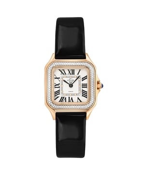Drape wrists in romantic, decadent timepieces inspired by the fashion capital of the world.
The Milan Collection combines precision Swiss quartz craftsmanship with signature, effortless Italian style. This luxe series of watches by GV2 stuns with timeless sophistication and delicate details.
Eye-catching diamonds are expertly imbedded in a square shaped dial. The breathtaking diamond cut bezel gleams against a sapphire crystal face. Available in a supple patent leather band in an array of distinctive colors or in an elegant stainless-steel bracelet, ion-plated in rose or yellow gold.
Each exquisite timepiece from the Milan Collection is a tribute to iconic, exceptional Italian fashion.
GV2 12111 Women's Milan Diamond Swiss Quartz Watch
GV2 Women's Swiss Watch from the Milan Collection
27.5 mm Square IP Rose Gold Case/Push Pull Crown with Blue Cabochon Stone
Diamond Cut Bezel, Crisp White Dial with 12 Diamonds
Black Leather Strap with Tang Buckle
Anti-reflective Sapphire Crystal
Water Resistant to 50 Meters/5ATM
Swiss Quartz Movement Ronda 762.