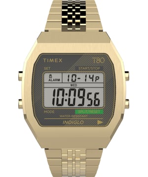 Dit Timex T80 Digitale Horloge voor Dames is het perfecte tijdsysteem om te dragen of cadeau te geven. De gouden vierkante kast, gecombineerd met de comfortabele gouden stainless steel horlogeband, zorgt ervoor dat je van dit prachtige horloge kunt genieten zonder concessies te doen. Aangedreven door een hoogwaardig quartz uurwerk en waterbestendig tot 3 bar, blijft je horloge tikken. Dit elegante, modieuze horloge, bezet met mooie stenen, is een perfect cadeau voor Nieuwjaar, een verjaardag, Valentijnsdag, enzovoort. Dit analoge horloge heeft een kalenderfunctie: Dag-Datum, Stopwatch, Alarm en Indiglo Licht. Hoogwaardige gouden stainless steel band van 20 cm lengte en 19 mm breed met een vouwsluiting. Kastafmetingen: 40 x 40 mm, kastdikte: 10 mm, kastkleur: goud en wijzerplaatkleur: LCD.