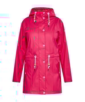 Ontdek de ultieme soepele regenjas voor je outdooravonturen. Dit stijlvolle parka-jack heeft een relaxte pasvorm, een capuchon met trekkoord en een ritssluiting aan de voorkant voor bescherming. Met een drukknoopsluiting, klepzakken en een trekkoord in de taille is hij functioneel en toch chic. Jas met hoge kraag voor extra bescherming. Gemaakt van waterdicht materiaal met gelaste naden, waterdicht tot 3000 mm. Dit artikel maakt deel uit van de Plus Size Collectie.  Ronde regenjas