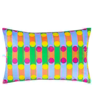 Dopamine Decor is an interior design and furniture collection designed to make you happy! Place this cushion on your sofa to make it stand out with its eye-catching design of retro circles and stripes in bright, trendy tones, which fuse together to produce an explosion of vibrant colour. The perfect way to inject some personality into your living space. Size: 40 x 60cm