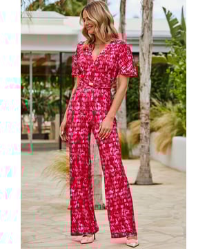 Minimum effort, maximum impactCut-to-flatter empire line bustNipped-in waist falls to elongating wide legsFramed by dreamy angel sleevesThat print is guaranteed to get complimentsCourts, strappies, wedges, sandals - so many ways to style itInside leg to fit: Short 29" | Regular 31" | Long 33"