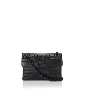 The Mini Kensington is crafted from a black lambskin leather with stitching detail creating the Union Jack. The black metal eagle head features crystals and crystal eyes on the front flap. 14cm (H), 20cm (L), 6cm (D). Strap drop cross body: 120cm. Strap drop shoulder: 70cm.