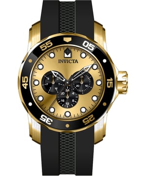 De Invicta 45719 heeft een roestvrijstalen horlogekast van 48 millimeter met een gouden wijzerplaat.
Dit model wordt aangedreven door een accuraat Quartz uurwerk.
10 bar waterdicht.
Dit model is onderdeel van de Invicta Pro Diver - SCUBA collectie.

Inclusief 2 jaar garantie.