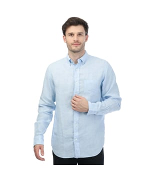 Mens Gant Linen Shirt in blue.- Button-down collar.- Full button fastening.- Chest pocket with logo embroidery.- Box pleat with a locker loop at the back.- Curved hem.- Regular fit.- 100% Linen.- Ref: 3230085468