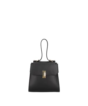 Bolso de mujer. El cierre es con giro. Los bolsillos internos son uno con cremallera. Los bolsillos externos son uno abierto en la parte trasera. La bandolera es ajustable y extraíble en piel. El mango es de cuero. Hay un compartimento interno. El material exterior es piel auténtica arrugada. Internamente está forrado en piel auténtica. Medidas: 20x18x10 cm. Hecho en Italia