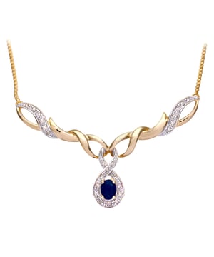 9K (375) geel goud: 4,9 gram; # Diamant: 0,1 ct; # Saffier: 0,4 ct; # Afmeting: 45 cm x 4,8 cm x 1,63 cm