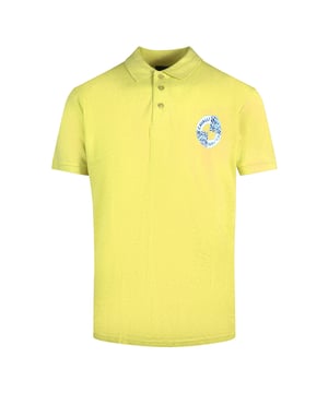 Bleiben Sie bequem und modisch in diesem Poloshirt der Cavalli-Klasse. Kragen, kurze armel, 100 % Baumwolle, normale Passform, passt der Grosse des gelben Polos entsprechend