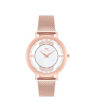 Would you like an eye -catcher on the wrist? Then this women's time meter of Rhodenwald & Sons is the right choice: Reduced functionality in conjunction with an expressive interpretation of the luxurious skeleton mechanism creates a special accessory. A touch of skin shimmers between the bezel and dial, bridged by four striking line indices, decorated with crystals from Swarovski®. The dial with a Sunray effect and subtle Dauphine added player play gently with the light. A stainless steel housing and a stainless steel bracelet in Milanaise-optics-both with a rose gold plating-ensure optimal everyday suitability.