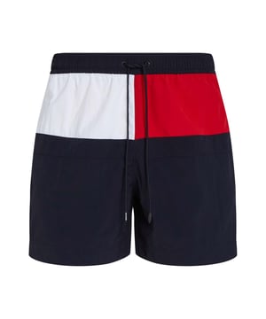 Heren Tommy Hilfiger Flag Mid Length Zwemshorts in het blauw.- Elastische drawstring taille.- Twee zijzakken.- Eén achterzak met paspels.- Wereldwijde streepdetails op de achterzak.- Kleur-geblokkeerd ontwerp.- Tommy Hilfiger branding.- Ref: UM0UM03259DW5