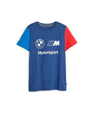 PRODUCT STORY: Step out in this t-shirt reflecting the high-performance and cutting-edge technology of BMW M Motorsport. In seasonal colours with a large placement print, it styles easily back across the entire collaboration.  FEATURES & BENEFITS: Made with at least 20% recycled material as a step toward a better future. DETAILS: Regular fit, Crewneck, BMW M Motorsport insignia printed on the chest, PUMA Cat Logo on the right sleeve, PUMA Youth: Recommended for juniors between 8 and 16 years, Unisex,