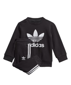 Dress them up in iconic sporty style. A big contrast Trefoil logo and 3-Stripes give this infants' outfit an authentic look. Both pieces are made of a cosy, soft French terry. Hidden shoulder snaps on the sweatshirt make it easy to slip on and off.  - Regular fit is not tight and not loose, the perfect in-between fit - Ribbed crewneck - Long sleeves with ribbed cuffs; Ribbed pants cuffs - 70% cotton, 30% polyester (recycled) - Pants: Side pockets; Drawcord on ribbed waist - adidas partner with the Better Cotton Initiative to improve cotton farming globally; This set is made with recycled polyester to save resources and decrease emissions - Sweatshirt: Snap-button placket on shoulder for easy on and off (up to size 86); Ribbed hem  Shipped by adidas