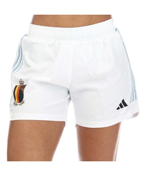 Womens adidas Belgium 2022-23 Away Shorts in white.- Elastic waist with drawcord.- AEROREADY technology.- Solid block colour.- Colourful trims.- 100% Polyester (Recycled).- Ref: HS9953