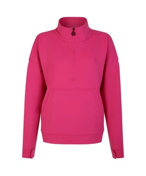 Fabric: Cotton, Jersey, Polyester, Soft Touch. Design: Logo. Hem: Fitted. Gusseted. Cuff: Adjustable, Hook And Loop Strap. Neckline: High Collar. Sleeve-Type: Long-Sleeved. Pockets: 1 Kangaroo Pocket. Fastening: Half Zip.