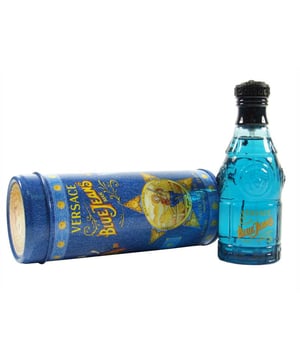 Versace design house launched Baby Blue Jeans in 1995 as a citrus aromatic fragrance for women. Baby Blue Jeans notes consist of  lime mandarin orange bergamot rosemary iris galbanum sandalwood patchouli musk vanilla and cedar.