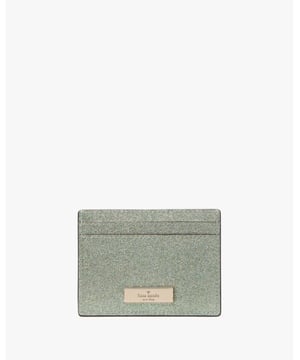 Kenzie Glitter Mixed Materials Boxed Small Slim Card Holder, Small Logo Plate, 4 Credit Card Slots, Open Middle Compartment,  Width: 10.10 Cm,  Height: 7.70 Cm