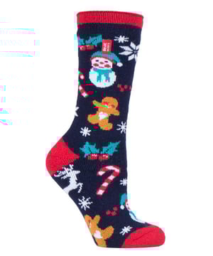 Why not celebrate Christmas in style, while keeping your feet toasty as well as having a sock that can fit into a normal dress shoe or trainer. You can do this with the new Christmas Slipper Socks from Heat Holders. With a solid tog rating of 1.6 means your feet can still be extremely warm! Main Features Heat Holders Yarn - Our Specially developed thermal yarn provides high performance insulation against cold with superior moisture breathing abilities. Heat Holders Loops - Innovative knitting technology produces our unique, extra long looped cushion pile to hold in more warm air, increasing the TOG rating. Heat Holders Brushing - Finally, our expert brushing process maximises the amount of warm air held inside each sock for total warmth and all day comfort. Heat Holders Lite Long Tog rating - These socks are scientifically tested to be 5x Warmer than a basic cotton sock, with a tog rating of 1.6. This new version of Heat Holders solves the 'to thick' element to the original Heat Holders. These Thermal Winter Socks are thin enough to fit into your everyday shoes, but thick enough to still allow Heat Holders' heat insulation techniques to work. If you’re struggling to get your thick Original Heat Holders into your boots or shoes then here is your answer! Choose from 2 Festive Christmas Styles for Men’s and 2 styles for Ladies. These socks are made from 91% Acrylic, 5% Nylon, 3% Polyester, 1% Elastane, are available in 2 sizes Men’s 6-11 UK, Ladies 4-8 UK and come in four styles. They are safely machine washable.