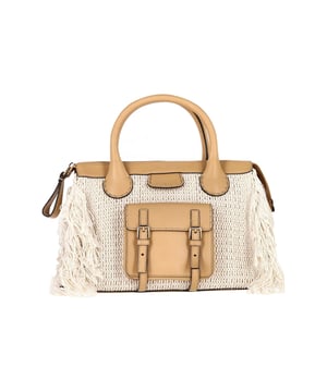 VINTAGE, RRP AS NEW
Chloe Edith Fringe Medium Day Bag is cut in linen and embellished with crafty fringes along both sides for an extra dose of eye-catching dimension. Trimmed with tan leather, this tote boasts sturdy handles and a durable base. The sleek exterior is accentuated with a front pocket equipped with functional buckles and the Chloé-embossed leather tag at the front.
Chloe Edith Fringe Medium Day Bag in Beige Linen and Tan Calfskin Leather
Condition: Excellent
Sign of wear: Pre-loved item, no visible signs of wear
Material: Line and calfskin leather
Color: Beige and Tan
Dimensions:  Length: 300 mm, Width: 150 mm, Height: 200 mm
SKU: 324543 / NAPBKGBBA293382W  
Size: One Size