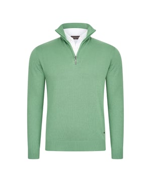 Cappuccino Italia mock zip pullover voor heren. De pullover is gemaakt van 50% katoen en 50% polyester en heeft een normale pasvorm. De trui is voorzien van een overhemdkraag, die is vastgestikt aan de pullover.  Merk: Cappuccino ItaliaModelnaam: Mock Pullover (met overhemdkraag)Categorie: heren truiMaterialen: katoen, acrylKleur: groen, wit