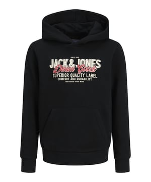 Das Jack & Jones Junior Sweatshirt für Jungs ist der perfekte Mix aus Komfort und Style. Der Rundhalsausschnitt und die Rippbündchen an den Ärmeln und am Saum sorgen für eine bequeme Passform und hohen Tragekomfort.  Der angeraute Stoff auf der Innenseite fühlt sich weich an und hält an kühleren Tagen angenehm warm. Die Kapuze schützt vor Wind und Kälte, während die Kängurutasche ideal für kleine Dinge oder als gemütlicher Handwärmer dient.  Ein großes Logo-Gummidruck auf der Brust setzt einen markanten Akzent und verleiht dem Sweatshirt einen modernen Look. Hergestellt aus hochwertigen Materialien, bietet es sowohl Langlebigkeit als auch Komfort.  Ideal für Freizeit, Schule oder einfach zum Entspannen zu Hause – dieses Langarmshirt kombiniert Stil, Funktionalität und Wohlfühlfaktor. Ein unverzichtbares Kleidungsstück für jede Garderobe junger Modebewusster.