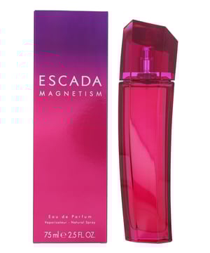 Magnetism by Escada is an amber vanilla fragrance for women. Top notes: red berries, black currant, cassia, lychee, pineapple and melon. Middle notes: green leaves, basil, almond blossom, iris, heliotrope, freesia, magnolia, jasmine, caraway, rose and lily-of-the-valley. Base notes: caramel, vanilla, patchouli, benzoin, sandalwood, musk, amber and vetiver. Magnetism was launched in 2003.