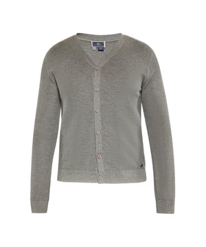 Entdecken Sie das ultimative Basic mit dieser klassischen Strickjacke mit V-Ausschnitt. Mit einer durchgehenden Knopfleiste und gerippten Bündchen sorgt es für eine gute Passform. Das schlichte Design wird durch dezente Logodetails aufgewertet, die ihm Vintage-Charme verleihen. Perfekt für Freizeitausflüge.  Strickjacke