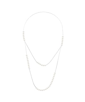 Double Long Necklace PRESTIGE - 39 Real Cultured Freshwater Pearls 5-6 mm - COLOR NATURAL WHITE - Chain Forçat Solid Silver 925 - Length 50 cm and 75 cm - Delivered in its box together with its Certificate of Authenticity and International Guarantee -