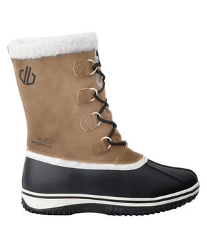 Upper: Polyester, PU (Polyurethane), Synthetic Nubuck. Lining: Faux Shearling. Outsole: Durable, TPR. 4 Eyelets. Fabric Technology: Ared, Breathable, Lightweight, Waterproof. Hardwearing, PU Mudguard, Sturdy Heel. Flat Heel. Cut: Mid Calf. Design: Contrast Detail, Logo, Text. Toe Style: Round. Fastening: Bungee Lacing.