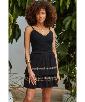 Summer black: it's a thing
Thigh-skimming hem and breezy lightweight fabric
You'll love the comfy elasticated waist
Beautiful embroidery and a playful trim - it's all in the details
Tiered hem creates a gorgeous silhouette
Style with a vest top and chunky sandals