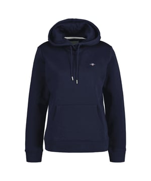 Stylischer Hoodie für Damen von der Marke GANT. Angenehm weicher Baumwoll-Mix. Kleine Logo-Stickerei, Känguru-Tasche, Kapuze mit Kordelzug.