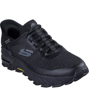 Stap de dag door met duurzaam comfort in de Max Protect Assembly van Skechers. Deze veterschoen heeft een bovenwerk van technische mesh, een Skechers Air-Cooled Memory Foam binnenzool en een Goodyear performance buitenzool.