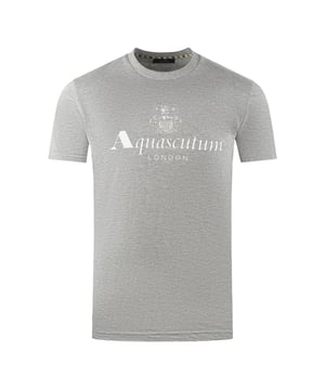 Aquascutum London Aldis Brand Logo Grey T-Shirt. Feel confident and stylish with the Aquascutum Bold Aldis Logo Grey T-Shirt. Made from comfortable materials, this T-Shirt is emblazoned with Aquascutum's Aldis logo and features a classic crew neck and short sleeves. Step out with style and class!. Aquascutum Branded Logo Grey tee, Crew Neck, Short Sleeves. 100% Cotton, Regular Fit. Fits True To Size. Style Code: TS002 05