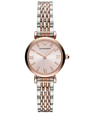 This Emporio Armani Gianni T-bar Analogue Watch for Women is the perfect timepiece to wear or to gift. It's Rose Gold 28 mm Round case combined with the comfortable Multicolour Stainless steel watch band will ensure you enjoy this stunning timepiece without any compromise. Operated by a high quality Quartz movement and water resistant to 3 bars, your watch will keep ticking. This fashionable and classic watch matches any outfit at any occasion,it adds style to your life High quality 19 cm length and 11 mm width Multicolour Stainless steel strap with a Deployment clasp Case diameter: 28 mm,case thickness: 7 mm, case colour: Rose Gold and dial colour: Pink