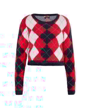Terugkeer van de diamant! Het Schotse Argyle-patroon is een echte klassieker, populair voor golf, schooluniformen of sokken. Ook het patroon evergreen is erg populair bij myMo ROCKS. In een contrasterende kleurenmix is ​​de zachte trui gemaakt van een zacht garen, heeft een klassieke snit en is afgewerkt met effen geribde manchetten. Met stevige bikerlaarzen creëer je een casual break in stijl.  Gebreide trui