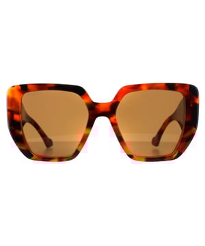Gucci Square Womens Havana Brown GG0956S  Sunglasses have a super chunky acetate frame with wide temples and an extra large interlocking metal GG logo.