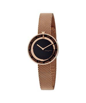 This Pierre Cardin Marais Analogue Watch for Women is the perfect timepiece to wear or to gift. It's Rose Gold 32 mm Round case combined with the comfortable Rose Gold Stainless steel watch band will ensure you enjoy this stunning timepiece without any compromise. Operated by a high quality Quartz movement and water resistant to 3 bars, your watch will keep ticking. Classic and charming  watch perfect for every occasion High quality 19 cm length and  14 mm width Rose Gold Stainless steel strap with a Fold over clasp Case diameter: 32 mm,case thickness: 8 mm, case colour: Rose Gold and dial colour: Black