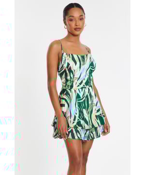 - Tropical print - Satin finish - Cowl neckline - Cross back design - Model height: 5 7" - Model wears uk 8 / us 4 / eur 36 - Always check the wash care label, cool hand wash with mild detergent