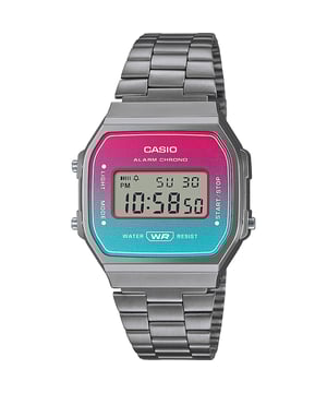 This Casio Casio Collection Vintage Digital Watch for Unisex is the perfect timepiece to wear or to gift. It's Grey  Square case combined with the comfortable Grey Stainless steel watch band will ensure you enjoy this stunning timepiece without any compromise. Operated by a high quality Quartz movement and water resistant to 3 bars, your watch will keep ticking. This trendy Digital watch is a perfect gift for New Year, birthday,valentine's day and so on -The watch has a calendar function: Day-Date, Stop Watch, Alarm and Light High quality 20 cm length and 17 mm width Grey Stainless steel strap with a Fold over clasp