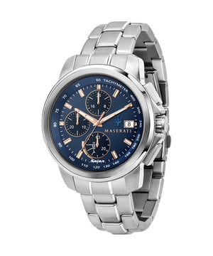 Stijlvol heren horloge van het merk Maserati. Het horloge heeft een polsbandje dat ook kleiner gemaakt kan worden, de kast heeft een diameter van 45 mm en het uurwerk is van Quartz.  Merk: MaseratiModelnaam: R8873645004 (45mm)Categorie: heren horlogeMaterialen: edelstaalKleur: zilver, blauw