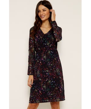 REASONS TO BUY:

Dark florals: autumn’s ‘It’ print
Throw on and go
V-neck, cinched waist – all the flattering details
Sheer sleeves add sex appeal
Dress it up or down
Think strappy heels after dark, ankle boots and a biker off-duty