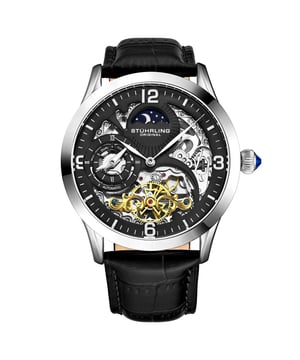 Men's Automatc Silver Case, Black Dial, Black Leather Strap Watch