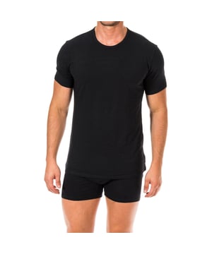 Pack-2 Calvin Klein Short Sleeve T-Shirts. 
 Black color. 
 Made of elastic cotton. 
 Round neck with ribbed finish. 
 Personalized fabric tag by the mark, on the bottom side. 
 Comfortable and breathable fabric. 
 Stitched seams. 

 Composition: 
 - 95% Cotton. 
 - 5% Elastane. 

 Washing instructions: 
 -Wash the max. 40 ° C. 
 -Do not use bleach. 
 -Washing dry cleaning. 
 -Does use dryer. 
 -Turn to max. 130 ° C.